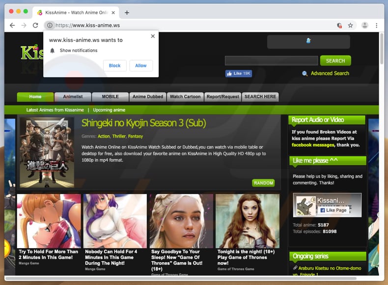 Kissanime pop-up redirects