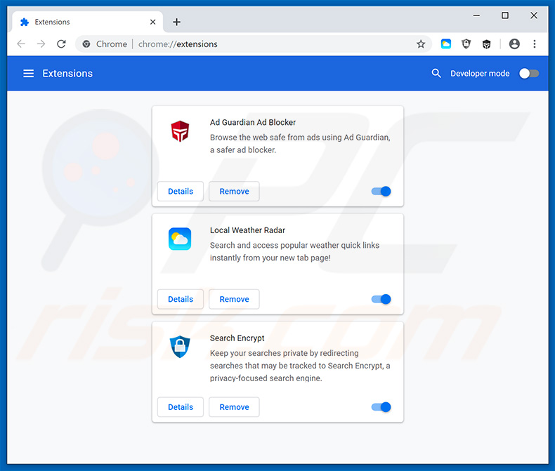Removing search.hlocalweatherradar.app related Google Chrome extensions