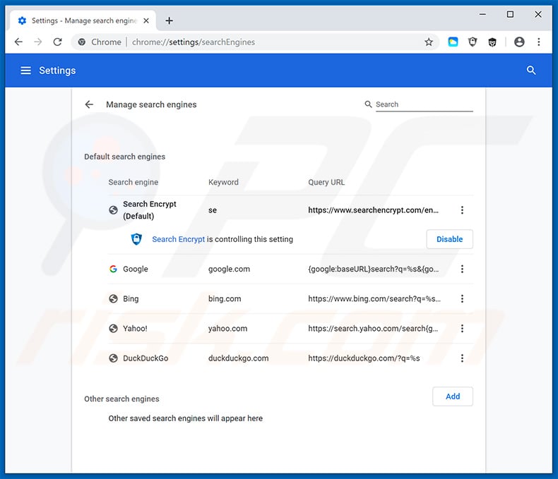 Removing search.hlocalweatherradar.app from Google Chrome default search engine