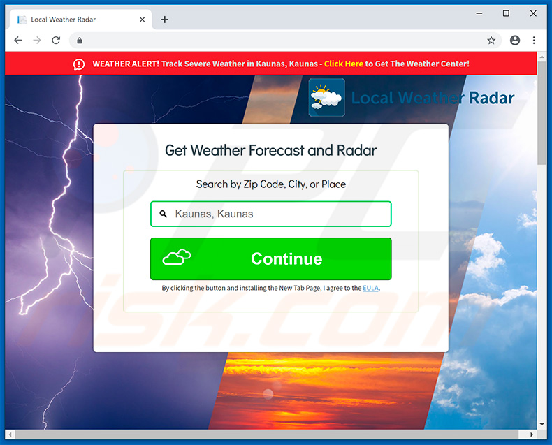 Website used to promote Local Weather Radar browser hijacker