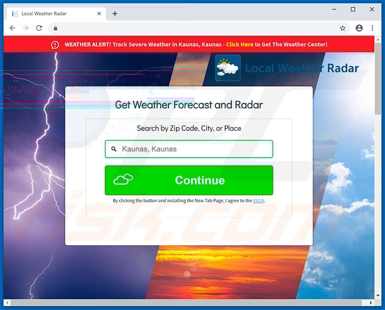 Website used to promote Local Weather Radar browser hijacker