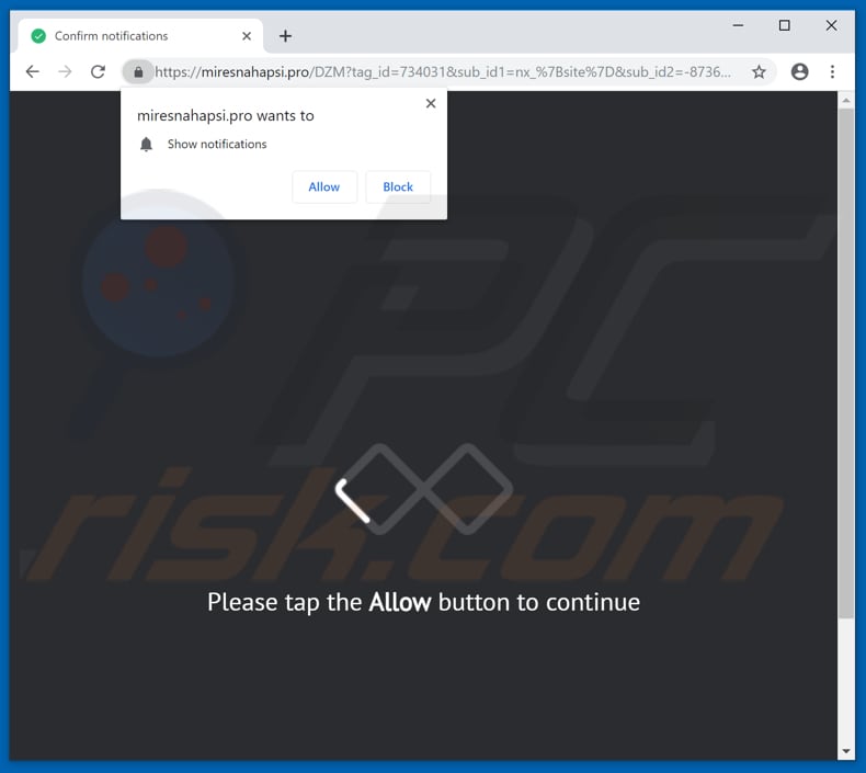 miresnahapsi[.]pro pop-up redirects