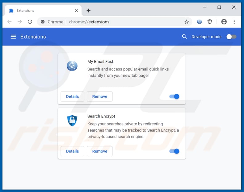 Removing search.hmyemailfast.com related Google Chrome extensions