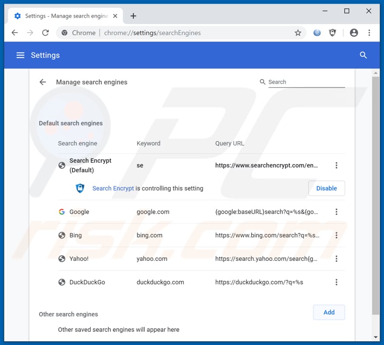 Removing search.hmyemailfast.com from Google Chrome default search engine