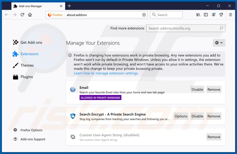 Removing search.hmyemailfast.com related Mozilla Firefox extensions