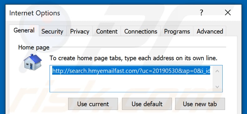 Removing search.hmyemailfast.com from Internet Explorer homepage