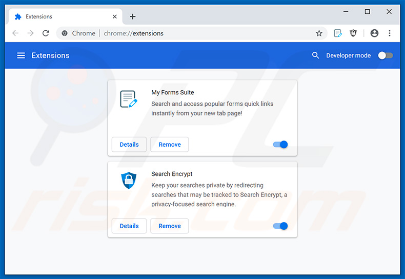 Removing search.hmyformssuite.com related Google Chrome extensions