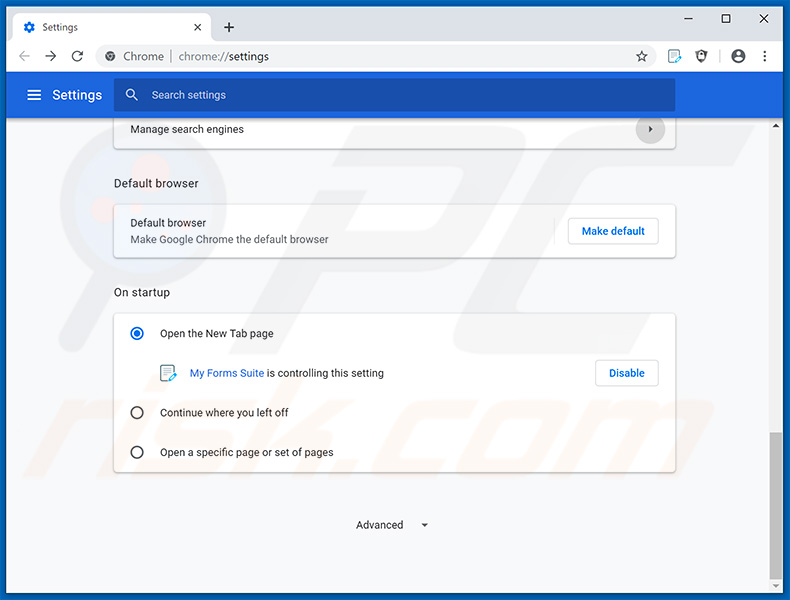 Removing search.hmyformssuite.com from Google Chrome homepage