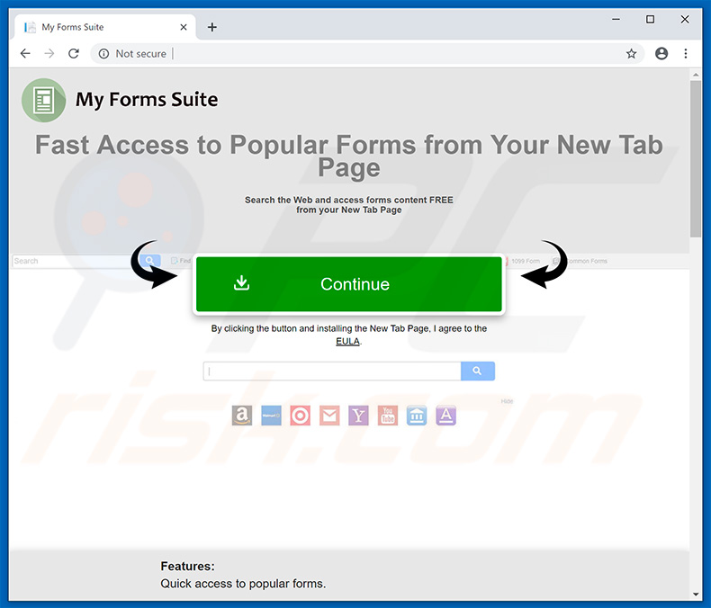 Website used to promote My Forms Suite browser hijacker