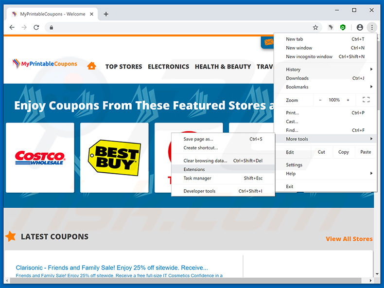 Removing MyPrintableCoupons  ads from Google Chrome step 1