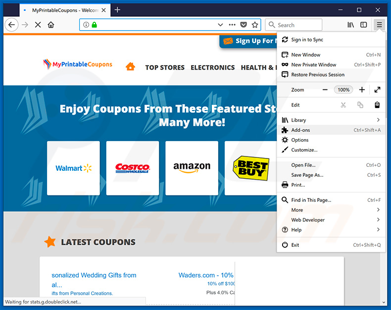 Removing MyPrintableCoupons ads from Mozilla Firefox step 1