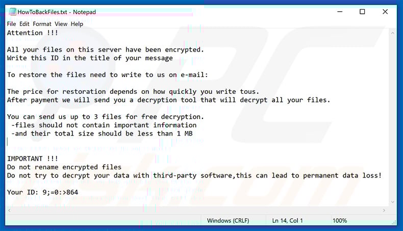 Non ransomware ransom note (HowToBackFiles.txt)