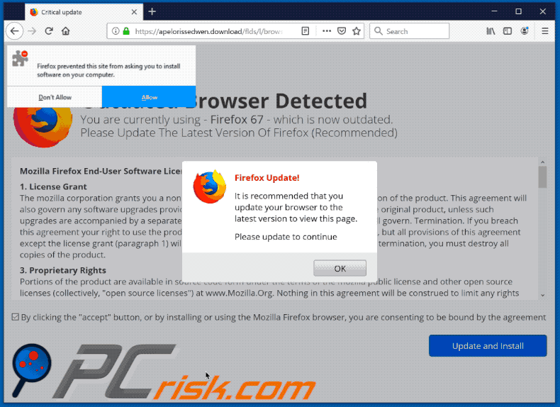Outdated browser detected scam gif