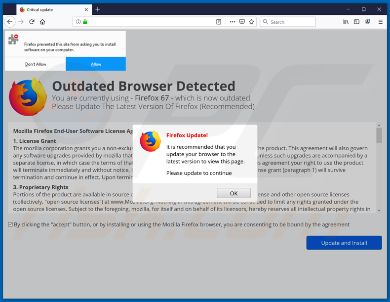 Outdated browser detected scam