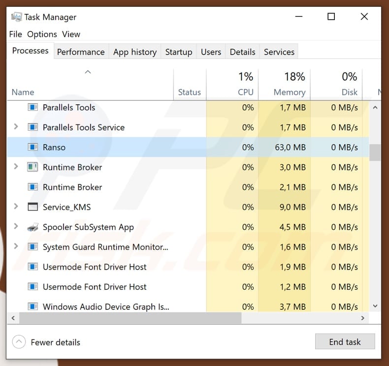 Poop ransomware in Windows Task Manager