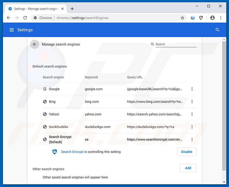 Removing search.hquickemaillogin.net from Google Chrome default search engine