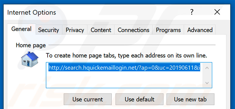 Removing search.hquickemaillogin.net from Internet Explorer homepage