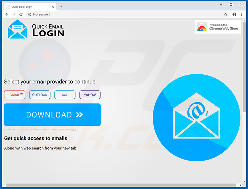 Website used to promote Quick Email Login browser hijacker
