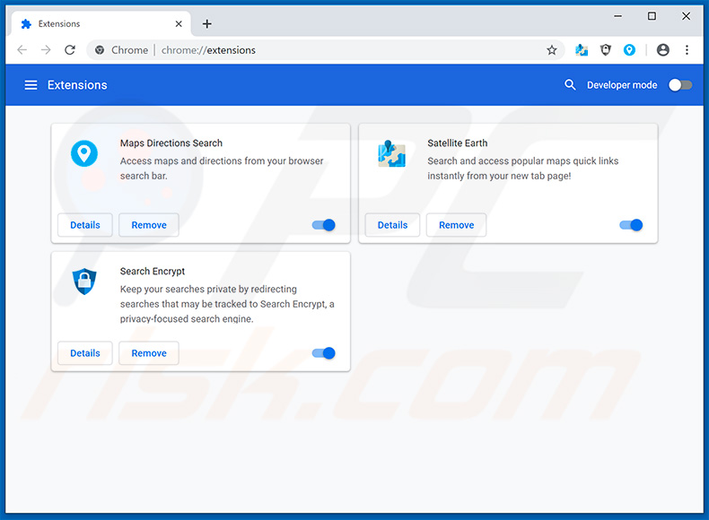 Removing search.hsatteliteearth.com related Google Chrome extensions