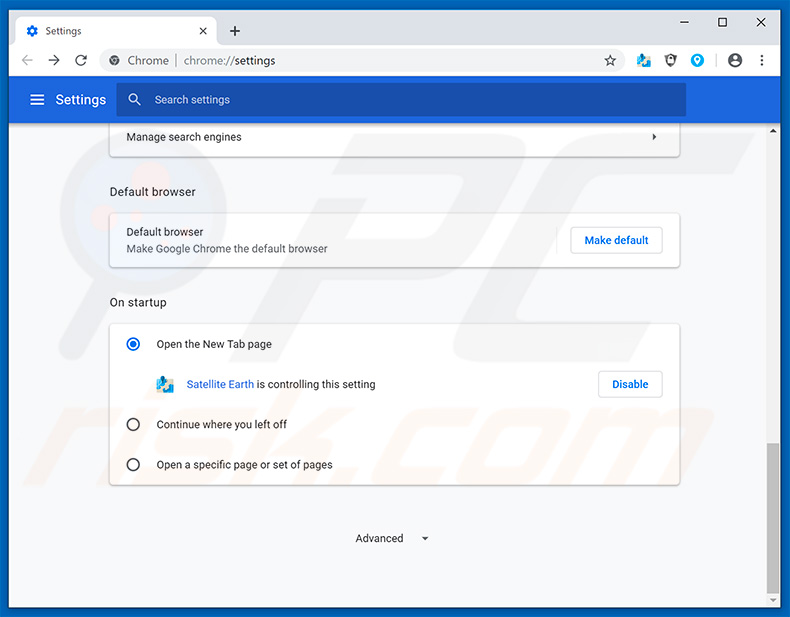 Removing search.hsatteliteearth.com from Google Chrome homepage
