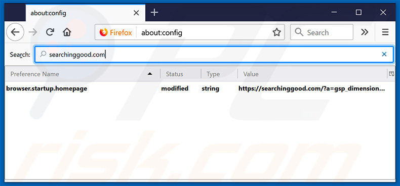 Removing searchinggood.com from Mozilla Firefox default search engine