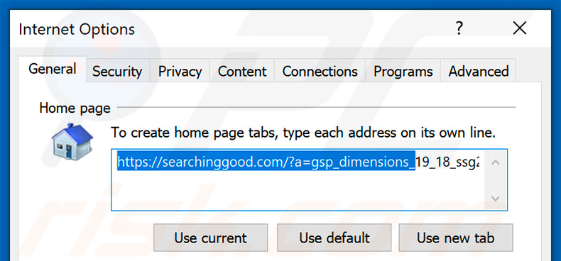 Removing searchinggood.com from Internet Explorer homepage