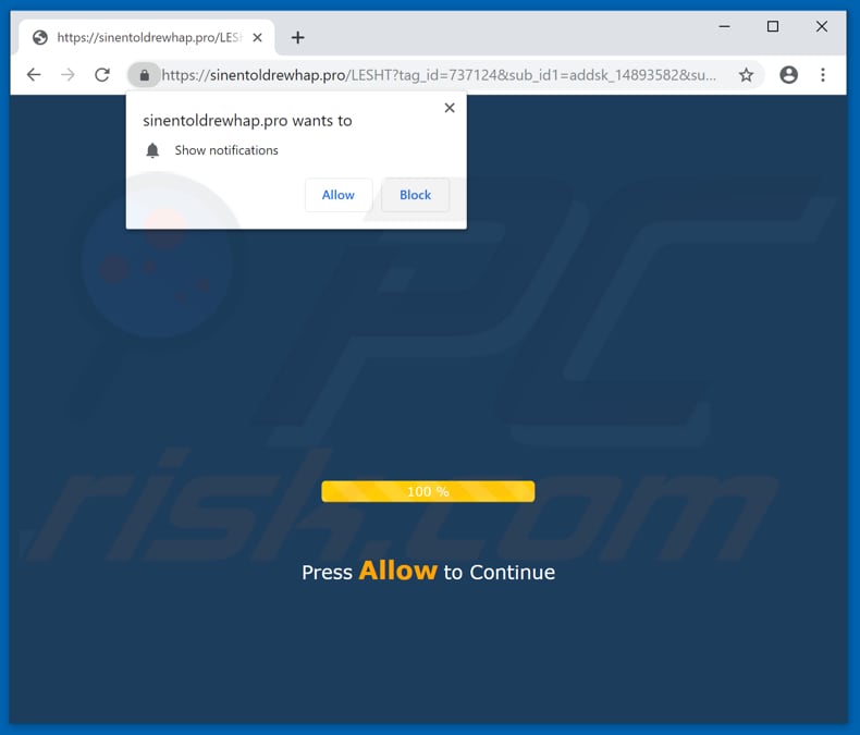 sinentoldrewhap[.]pro pop-up redirects