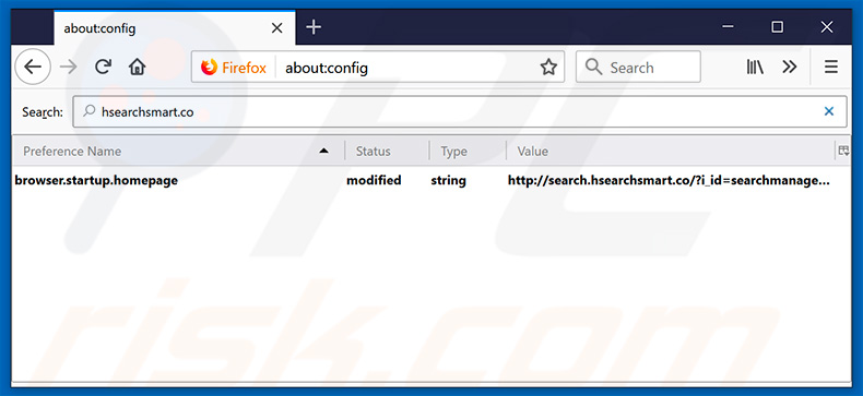Removing search.hsearchsmart.co from Mozilla Firefox default search engine