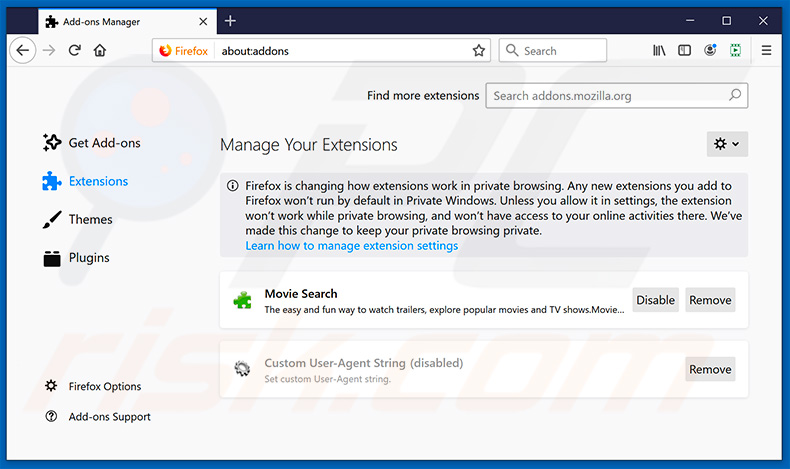 Removing splendidsearch.com related Mozilla Firefox extensions