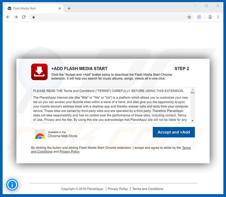 Website used promote Flash Media Start browser hijacker