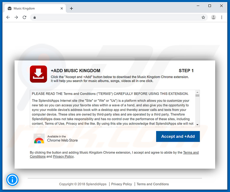 Website used promote Music Kingdom browser hijacker