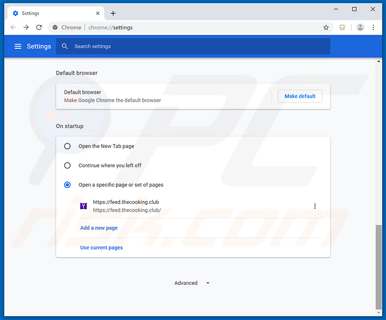 Removing feed.thecooking.club from Google Chrome homepage