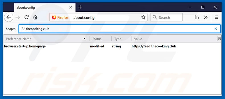 Removing feed.thecooking.club from Mozilla Firefox default search engine