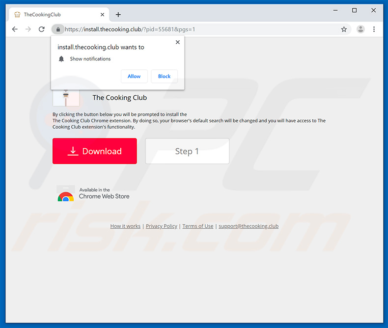 Website used to promote TheCookingClub browser hijacker