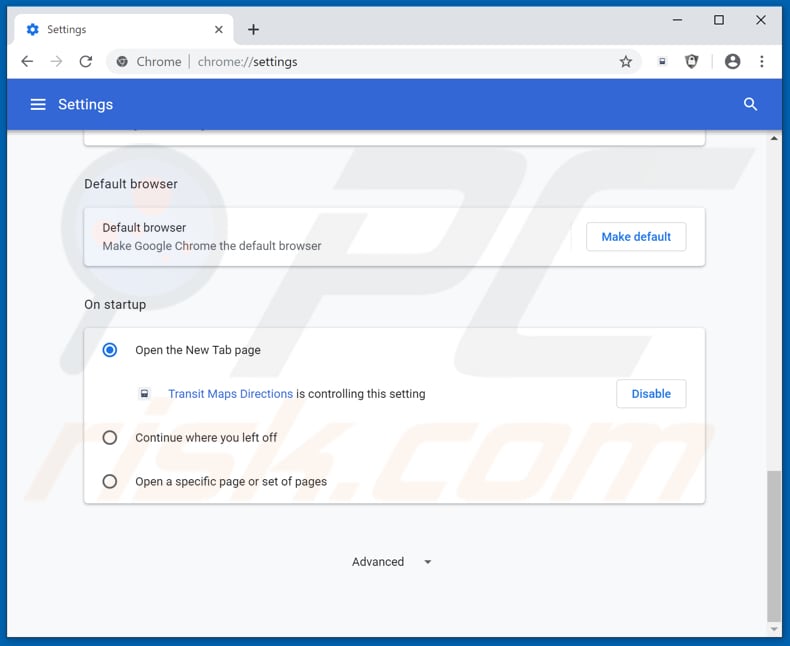 Removing search.htransitmapsdirections.com from Google Chrome homepage
