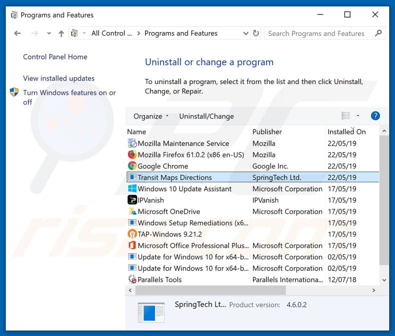search.htransitmapsdirections.com browser hijacker uninstall via Control Panel