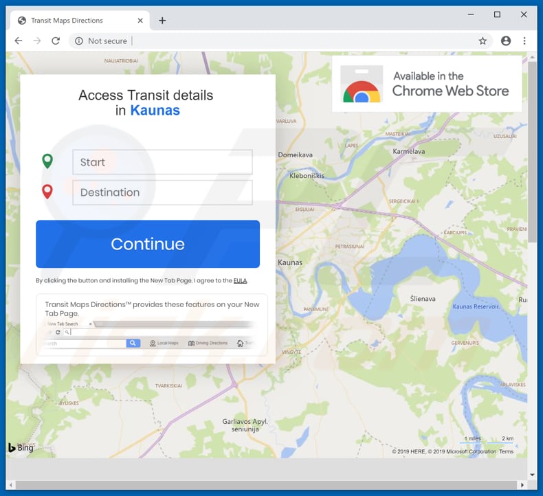 Website used to promote Transit Maps Directions browser hijacker