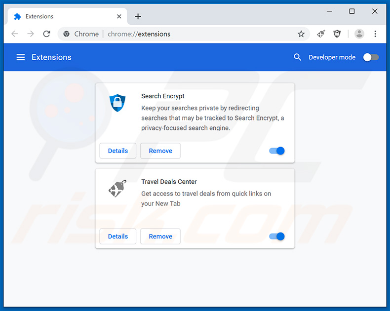 Removing traveldealscenter.co related Google Chrome extensions