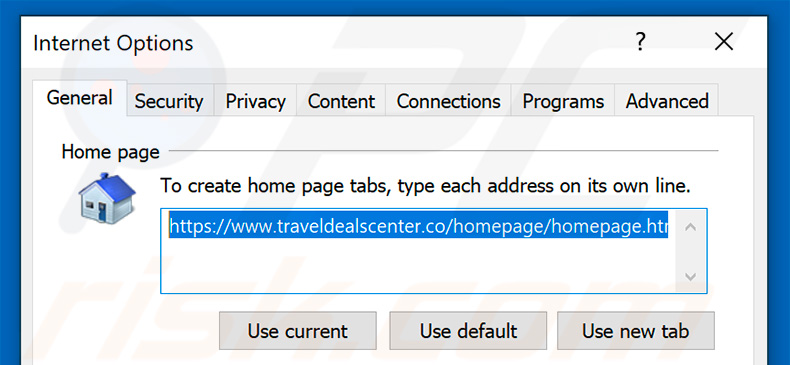 Removing traveldealscenter.co from Internet Explorer homepage