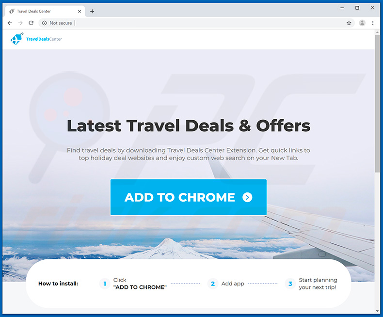 Website used to promote Travel Deals Center browser hijacker