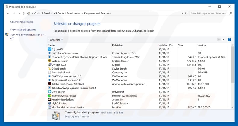 feed.get-maps.com browser hijacker uninstall via Control Panel