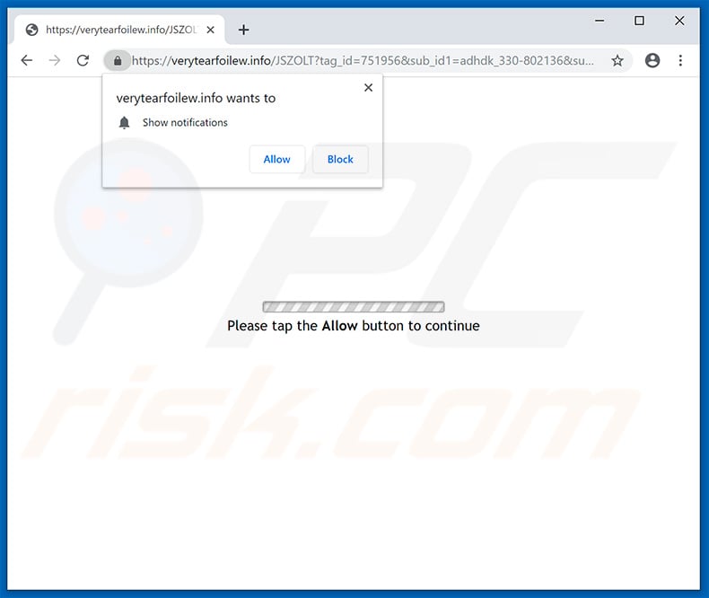 verytearfoilew[.]info pop-up redirects