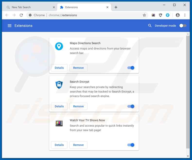 Removing search.hwatchyourtvshowsnow.com related Google Chrome extensions