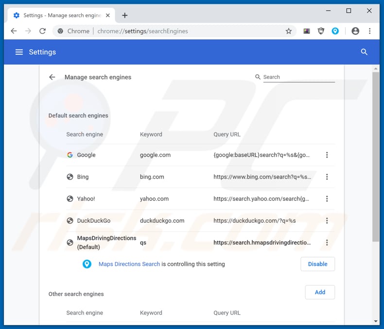 Removing search.hwatchyourtvshowsnow.com from Google Chrome default search engine