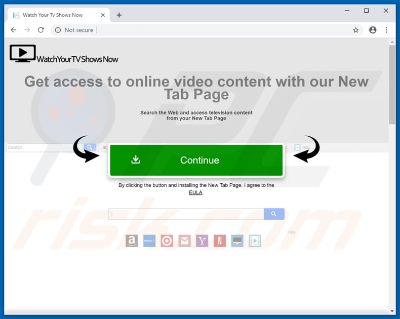 Website used to promote Watch Your TV Shows Now browser hijacker
