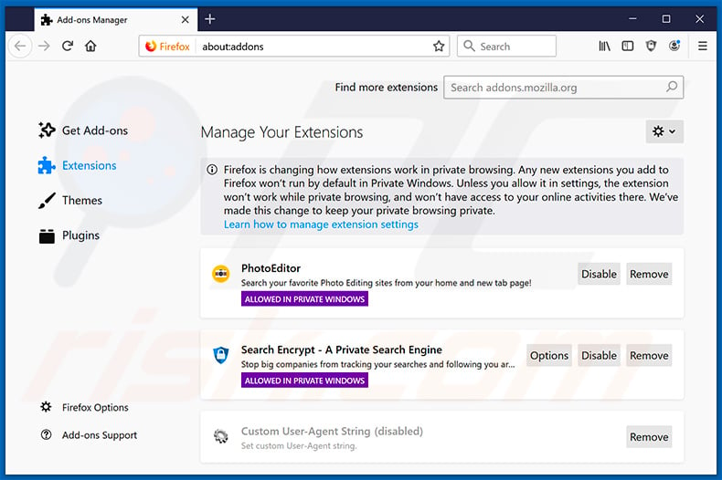 Removing search.hyourphotoeditor.net related Mozilla Firefox extensions