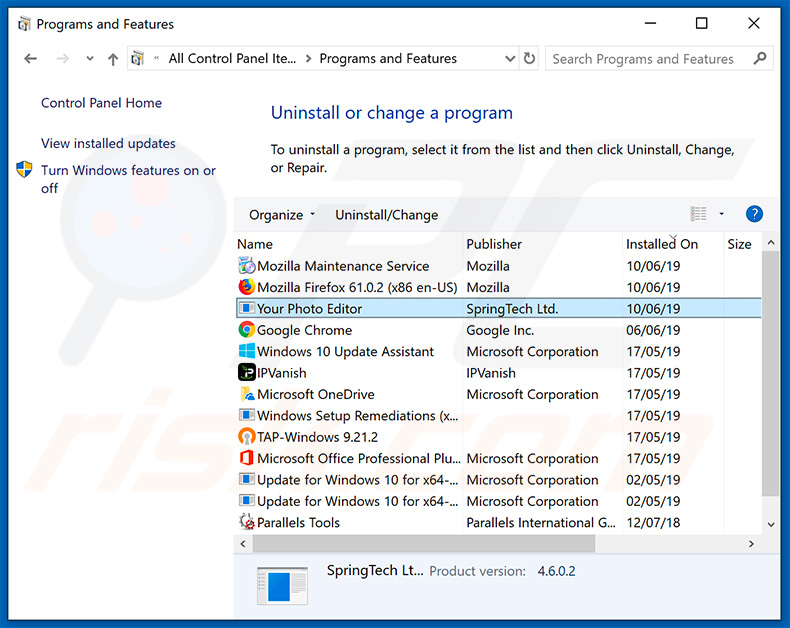 search.hyourphotoeditor.net browser hijacker uninstall via Control Panel