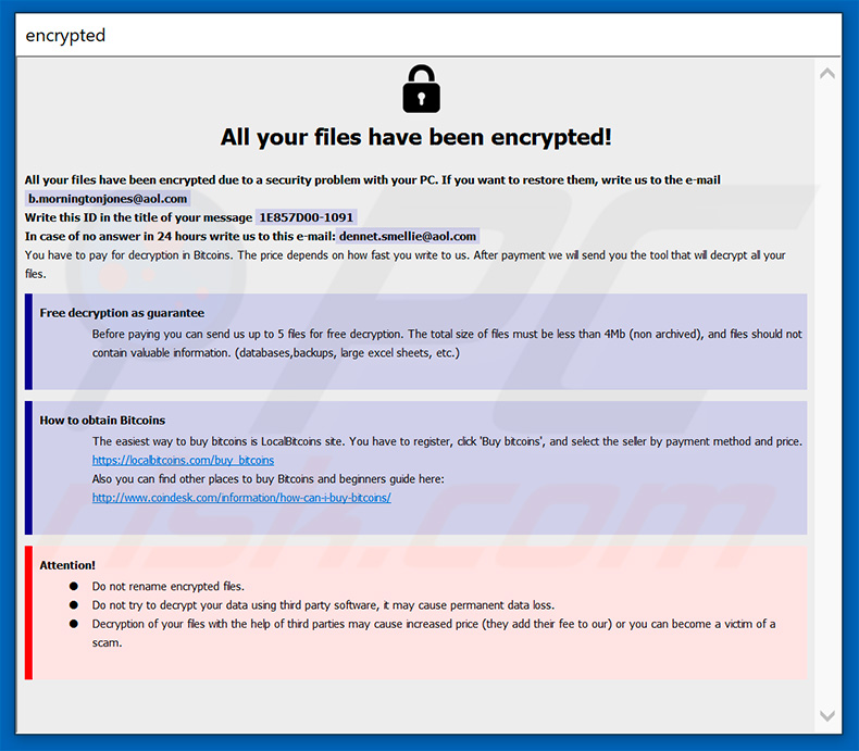 Acton ransomware ransom-demanding message (info.hta)
