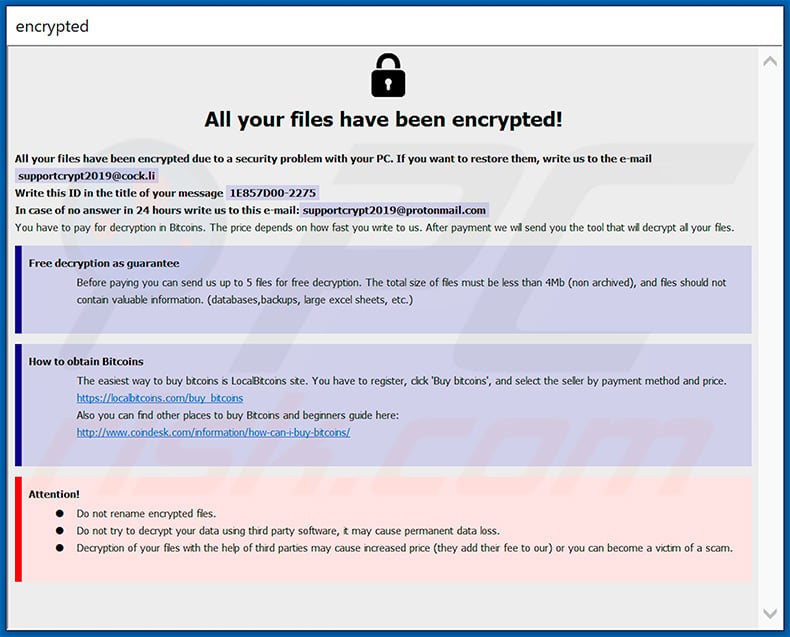 Adame ransomware ransom-demanding message (info.hta)