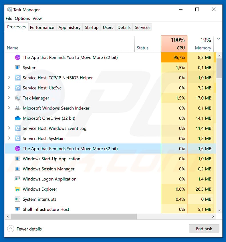 Adame ransomware in Windows Task Manager